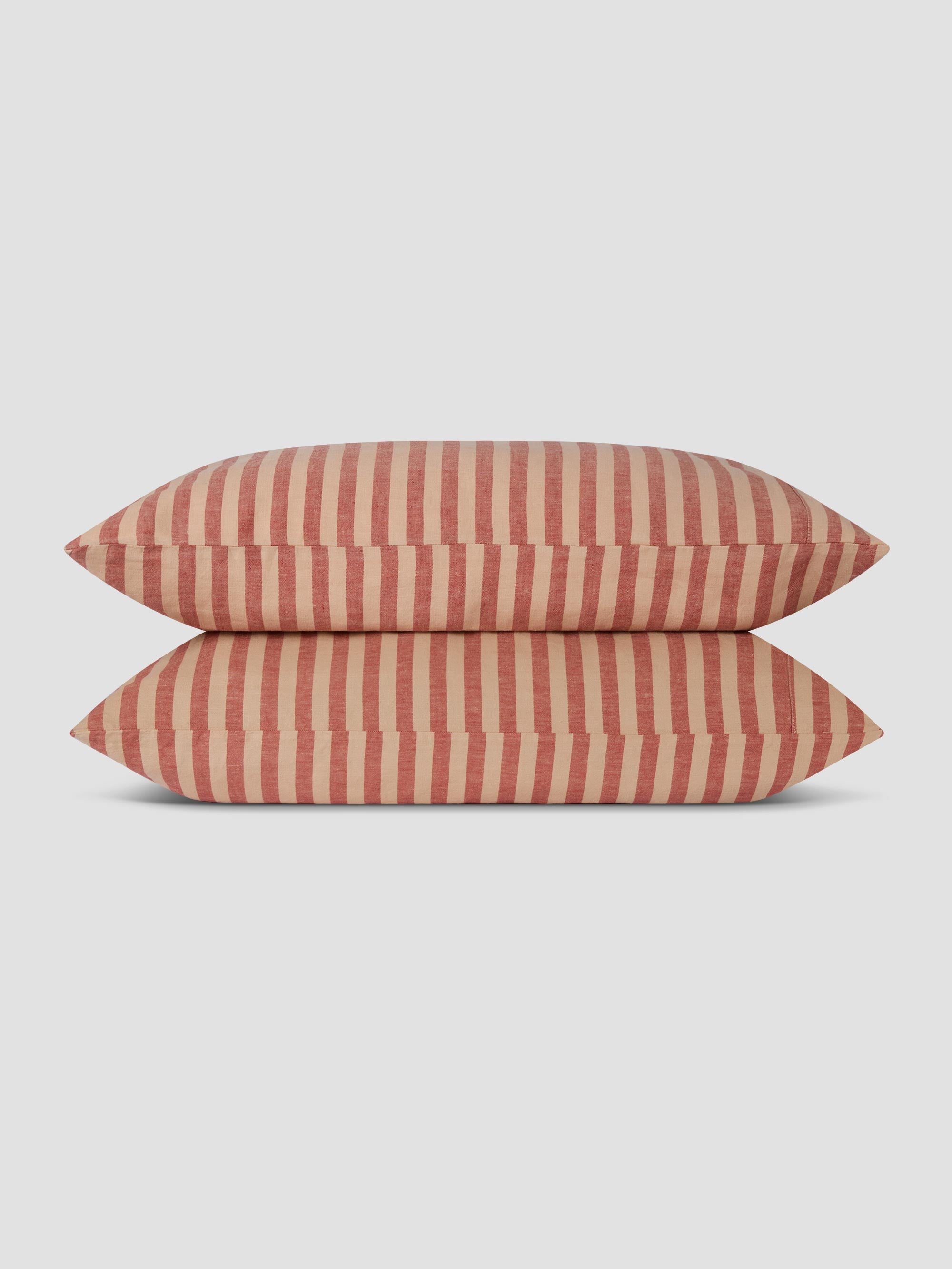 Sandstone Red Pembroke Stripe 100% Linen Pillowcases (Pair)