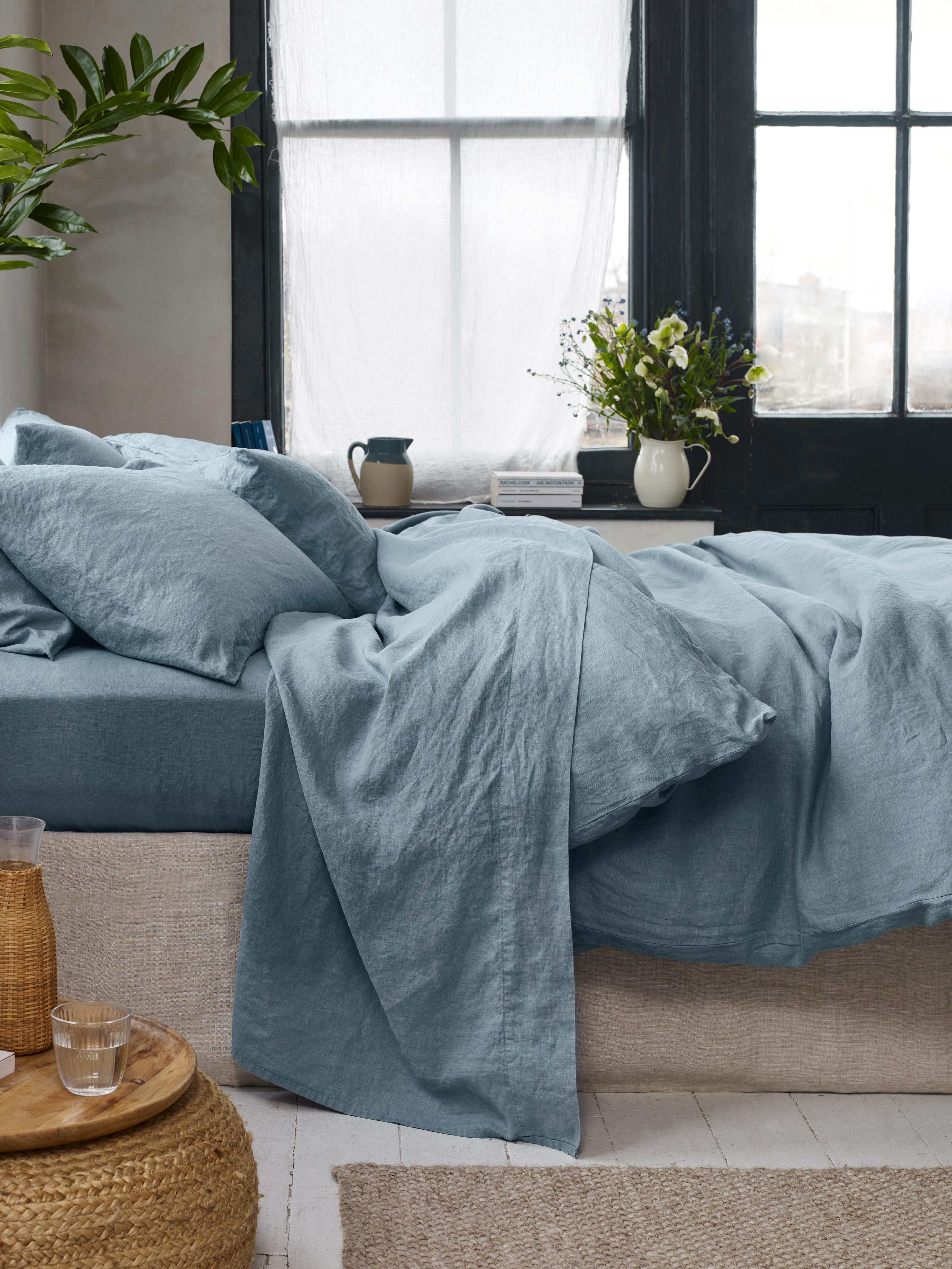 Dusk Blue 100% Linen Flat Sheet