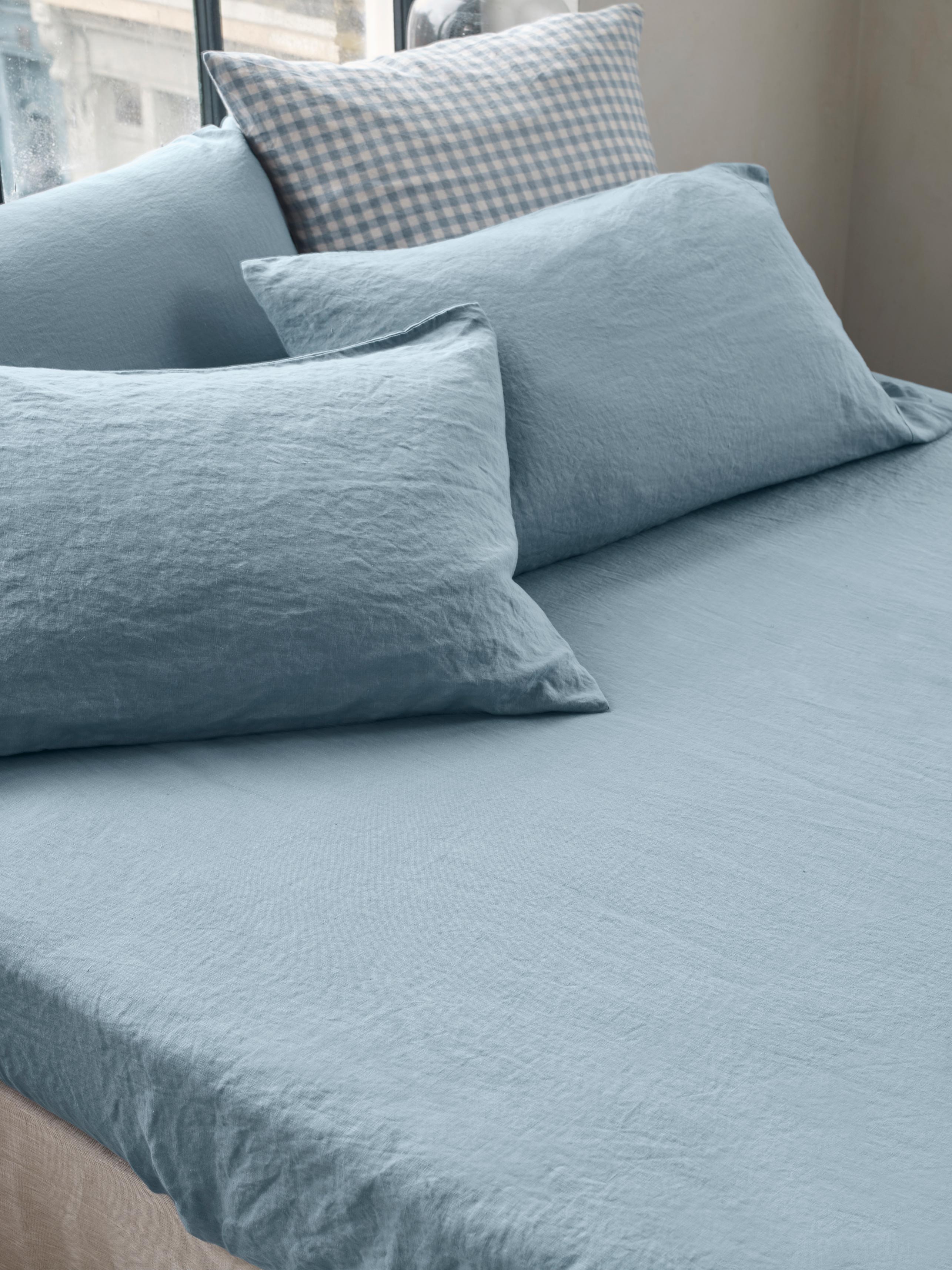 Dusk Blue 100% Linen Fitted Sheet