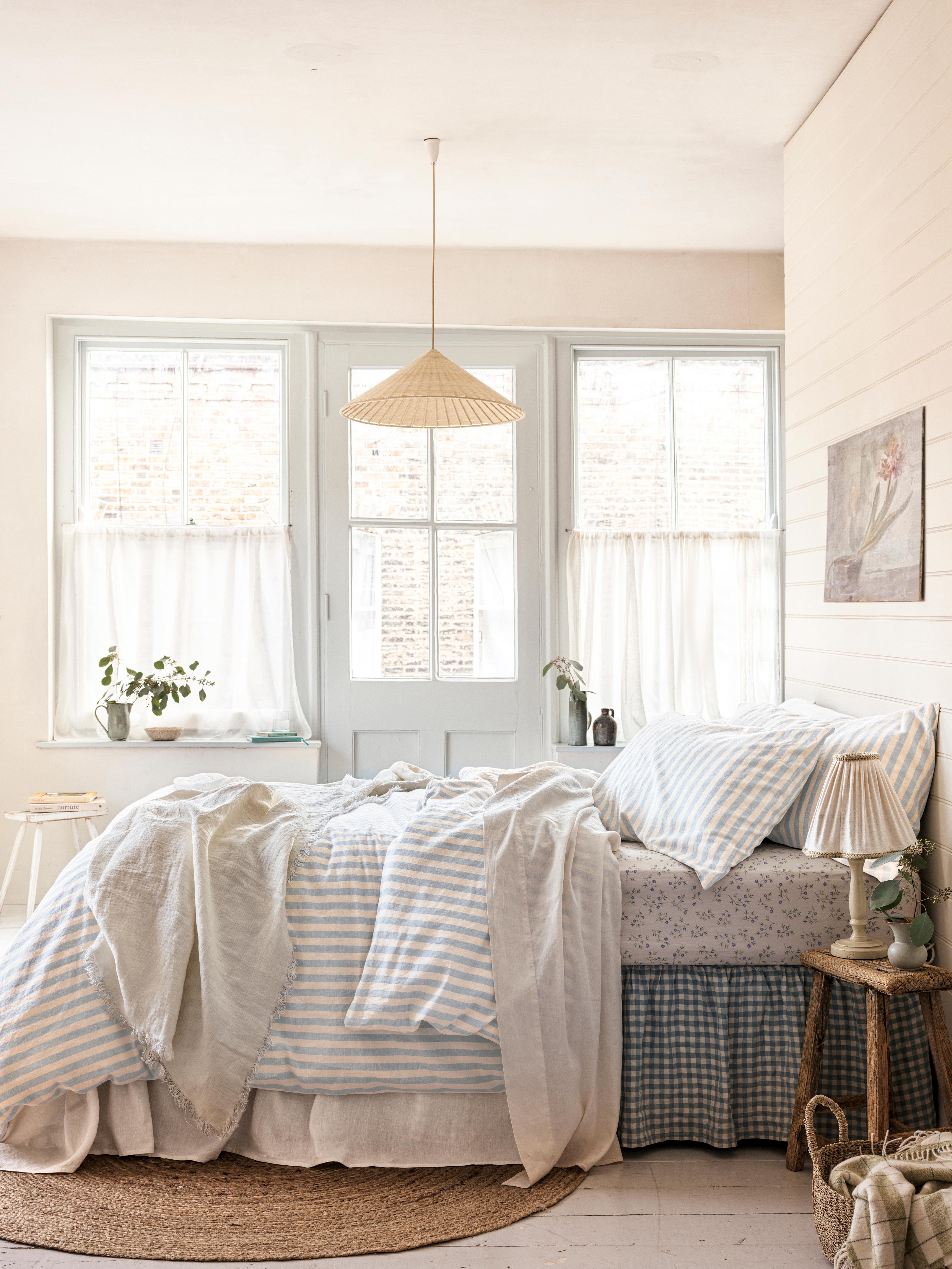 Coastal Blue Pembroke Stripe 100% Linen Duvet Cover