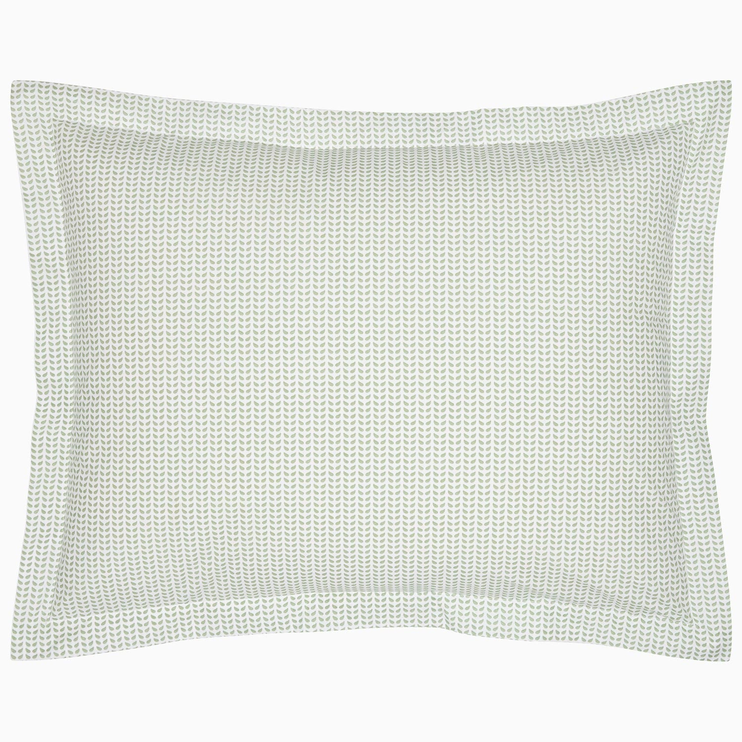 A John Robshaw Cinde Sage Organic Duvet with a green polka dot pillowcase on a white background.