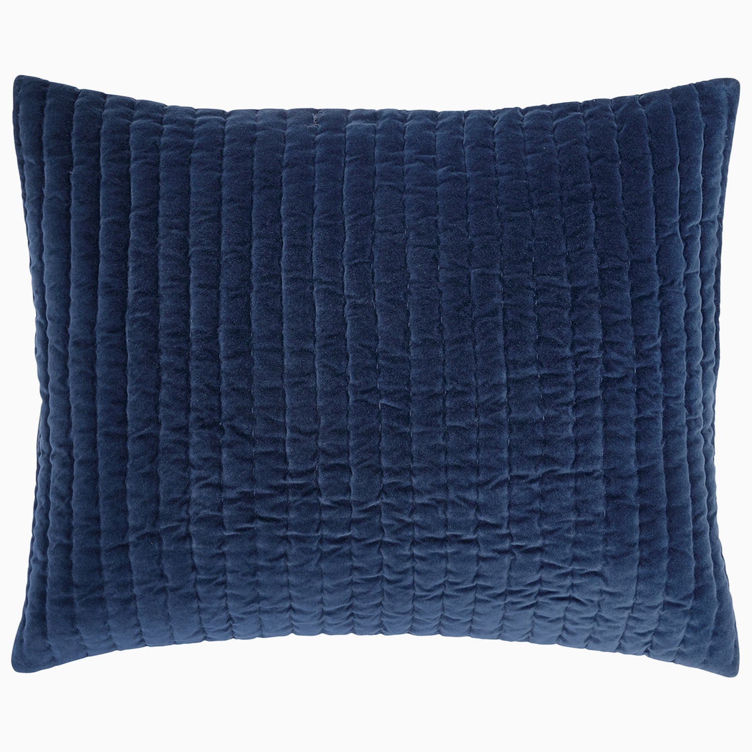 A Velvet Indigo Quilt hand quilted by Indian artisans on a white background by John Robshaw.