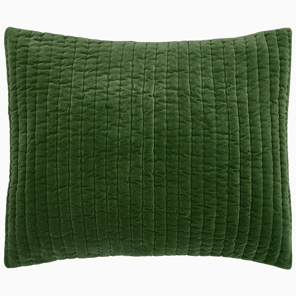 A John Robshaw hand-quilted Velvet Moss Quilt pillow on a white background.
