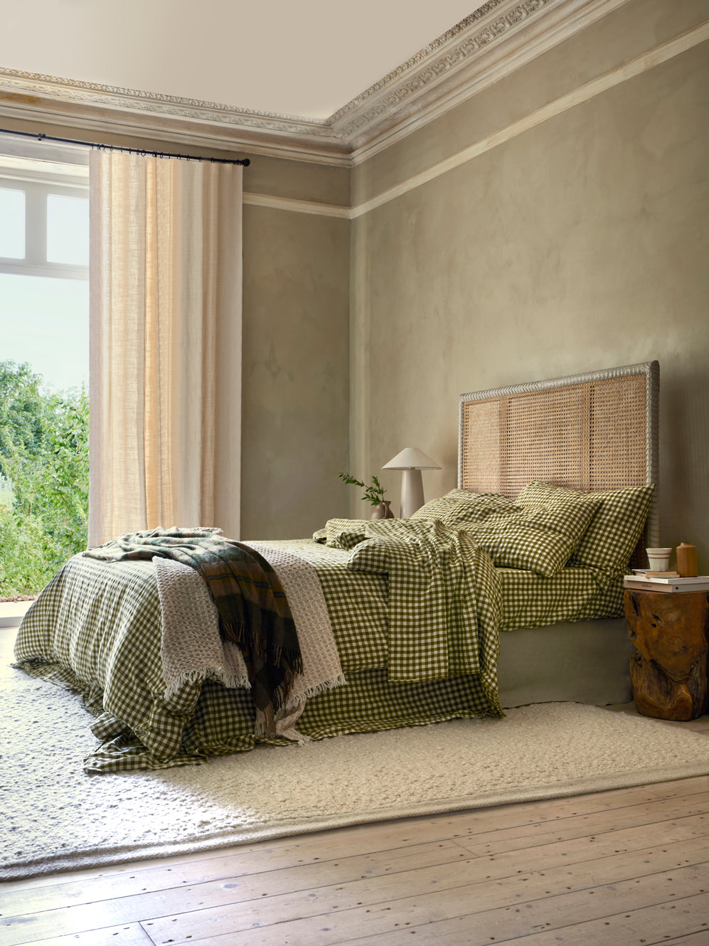 Botanical Green Gingham 100% Linen Duvet Cover