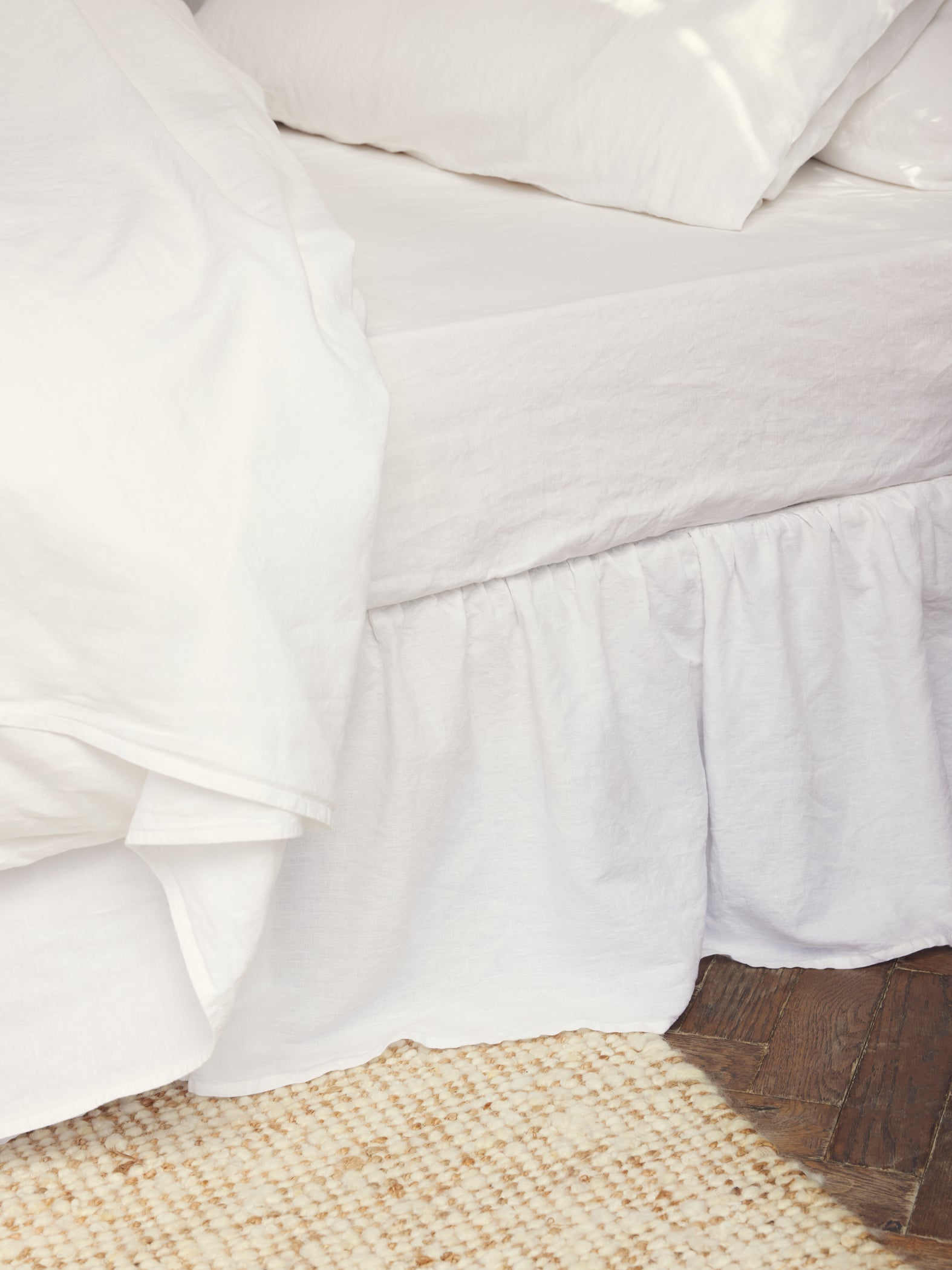 White 100% Linen Bed Skirt