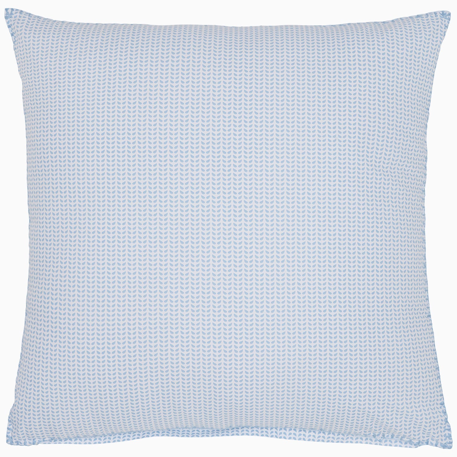 "Square pillow featuring a light blue and white textured pattern, part of the John Robshaw Cinde Light Indigo Organic Duvet collection."