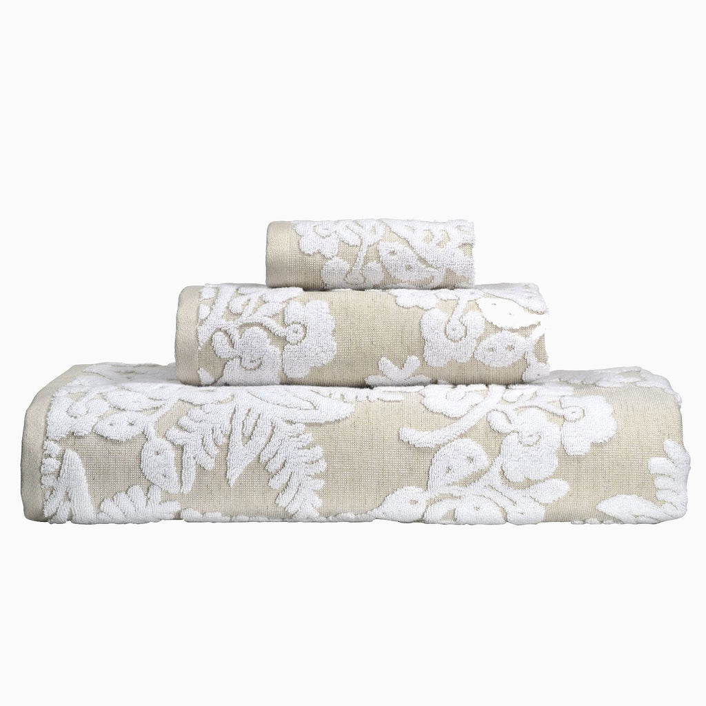 "A Pasak Linen Bath Towel with a floral pattern, perfect for a bath towel, by John Robshaw."